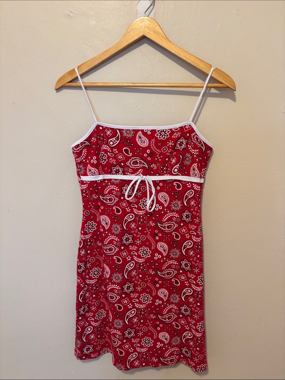 Taboo Red Paisley Spaghetti Strap Sundress with White Trim